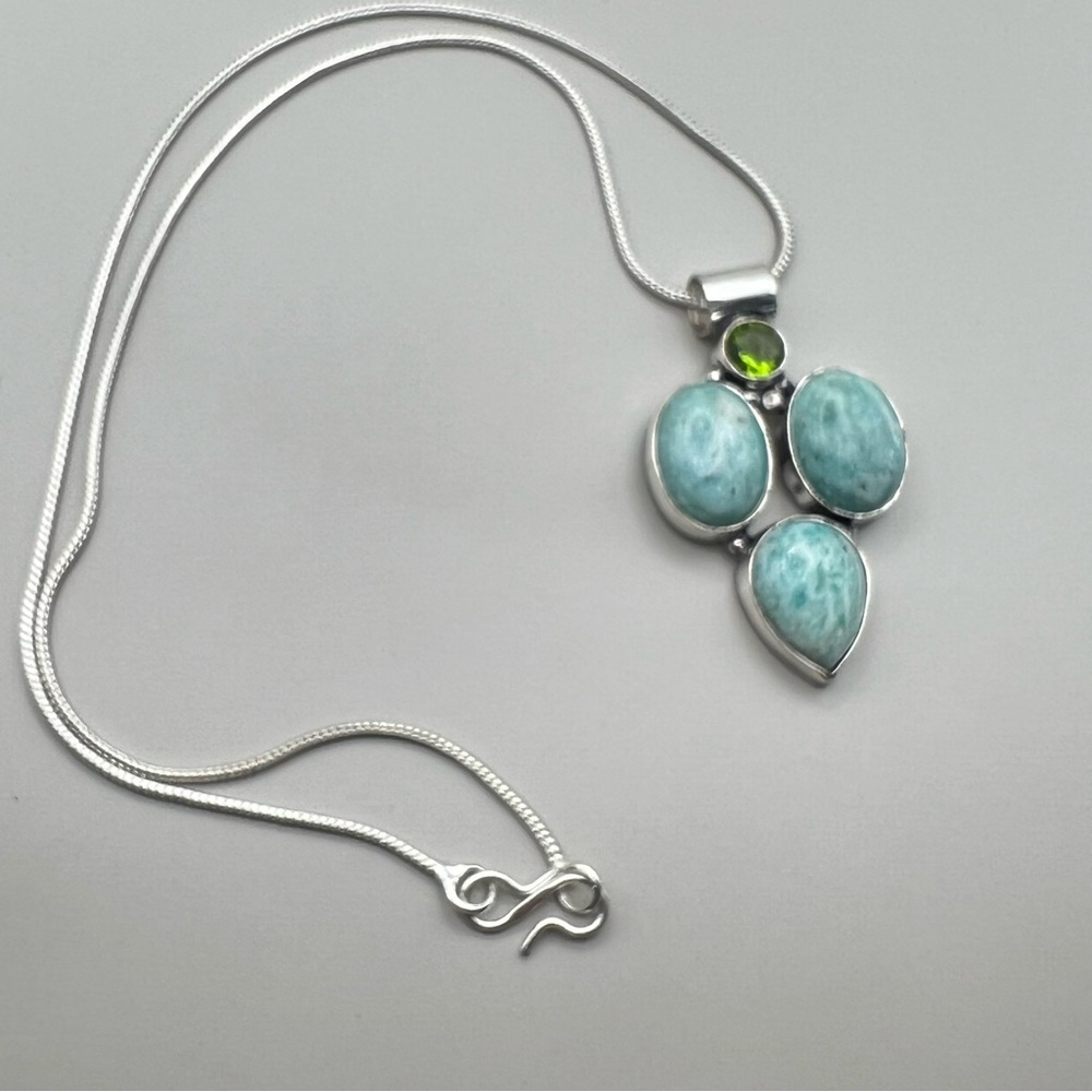 New Amazonite Multi Stone Silver Overlay Pendant … - image 2
